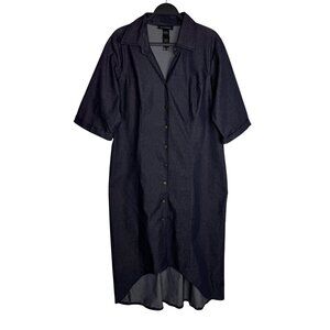 Ashley Stewart Womens Plus Size 18 Denim Button-Down High-Low Dress
